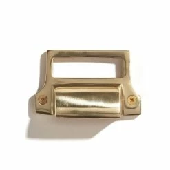 Signature Hardware Classic 3-1/4 in. Brass Cup Pull with Label Holder in Polished Brass