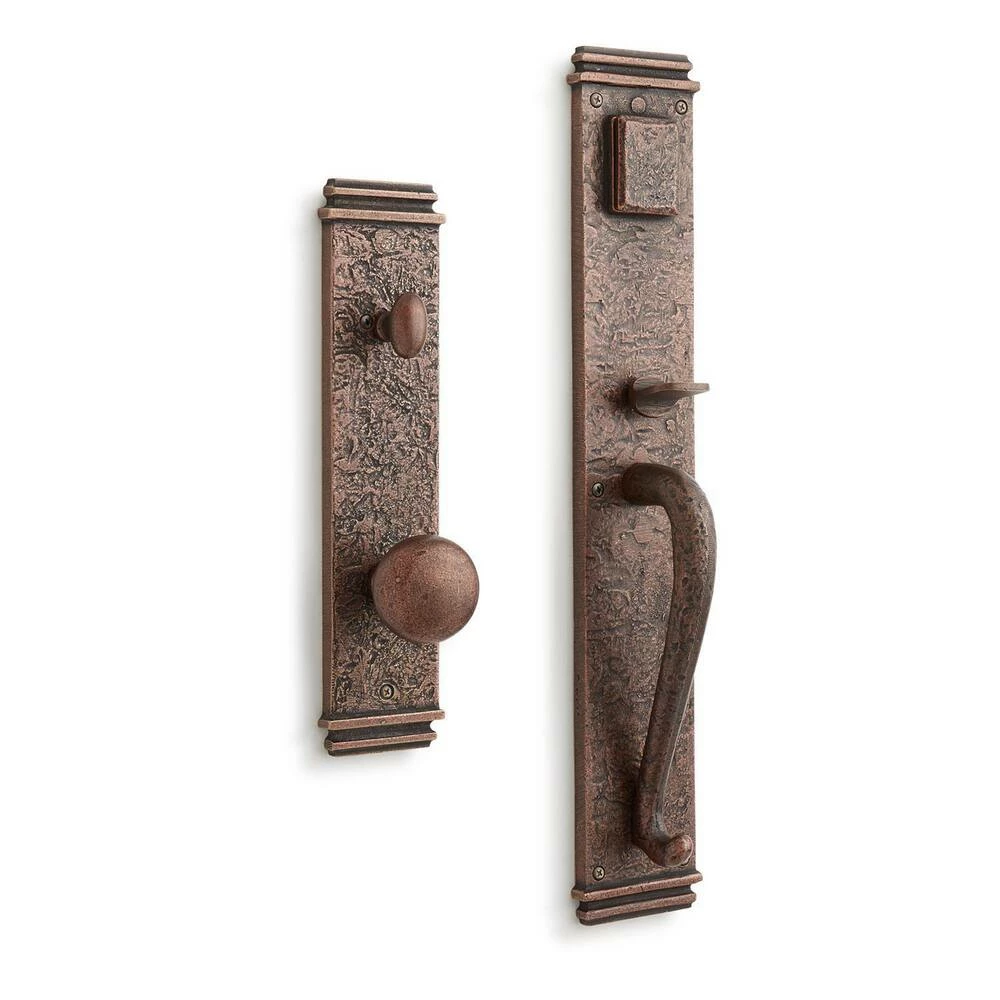 Signature Hardware Griggs Brass Entrance Set with Round Door Knob in Antique Brass