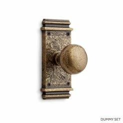 Signature Hardware Griggs 5-7/8 in. Brass Passage Door Set Knob 2-3/8 in. Backset in Satin Brass