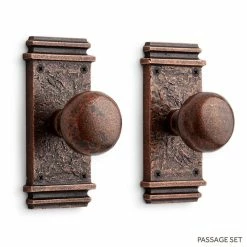 Signature Hardware Griggs 5-7/8 in. Brass Passage Door Set Knob 2-3/8 in. Backset in Antique Brass