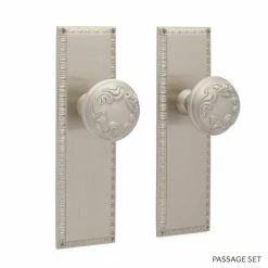 Signature Hardware Bachelet Brass Round Passage Plate and Knob Set in Brushed Nickel