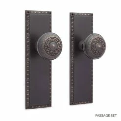 Signature Hardware Bachelet Brass Round Passage Plate and Knob Set in Oil Rubbed Bronze
