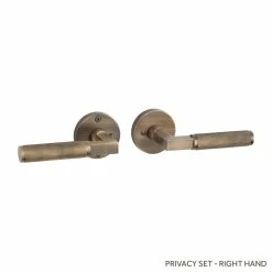 Signature Hardware Satcher Brass Handle Right Hand Privacy Interior Door Set Lever in Antique Brass