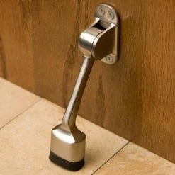 Signature Hardware 2 in. Brass Kickdown Door Stop in Brushed Nickel