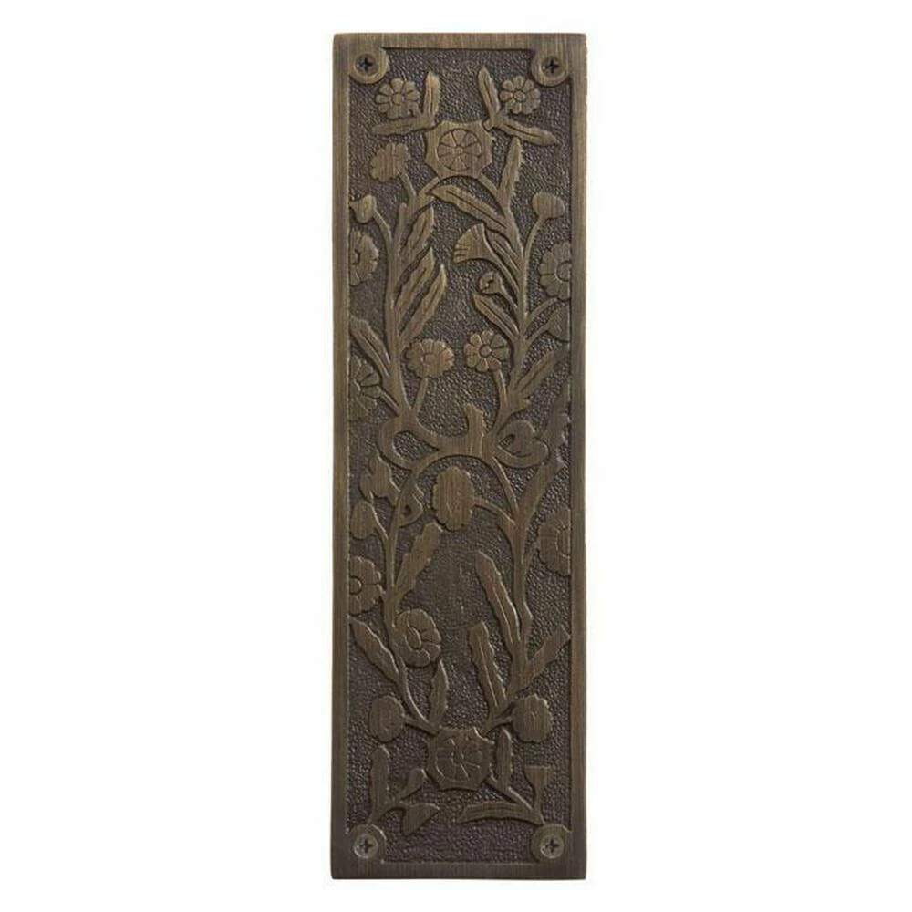Signature Hardware Floral 3 in. Brass Push Plate in Antique Brass