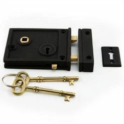 Signature Hardware Horizontal Iron Rim Lock Set Right Hand in Black Powder Coat