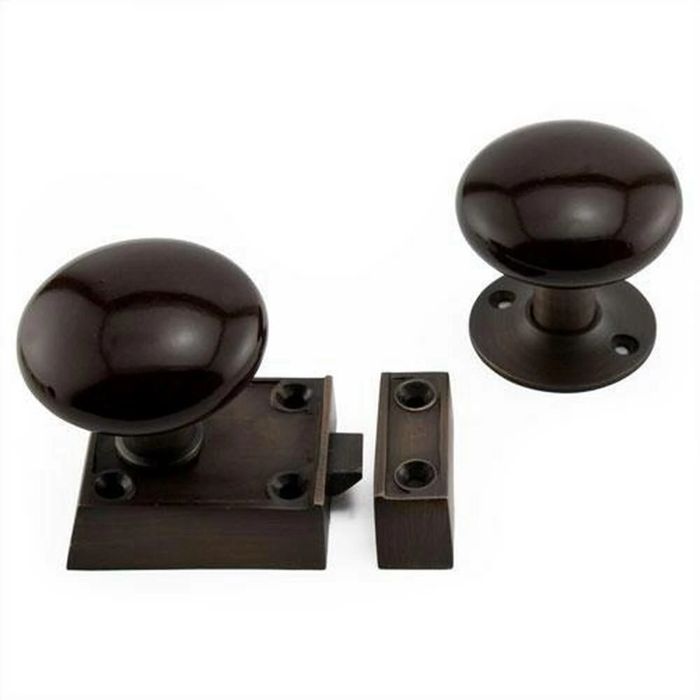 Signature Hardware Small Solid Brass Rim Lock Latch Set with Right Hand Knob in Brown with Oil Rubbed Bronze