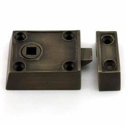 Signature Hardware Small Solid Brass Rim Lock Latch Set with Right Hand Knob in Brown with Antique Brass