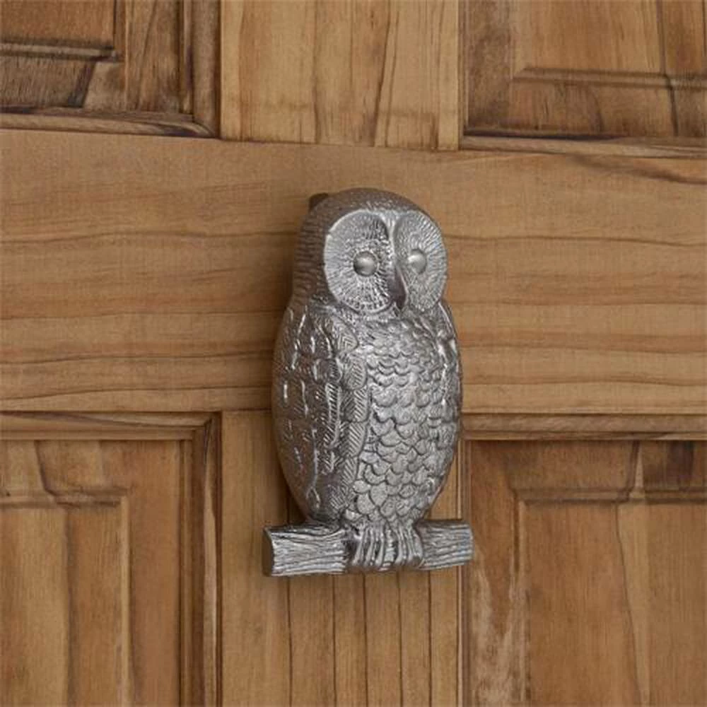 Signature Hardware Owl 3-1/8 in. Brass Door Knocker in Brushed Nickel