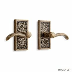 Signature Hardware Traeger Solid Brass Privacy Door Set with Dual Lever Handle in Antique Brass