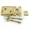 Signature Hardware Horizontal Brass Rim Lock Set Left Hand in Polished Brass
