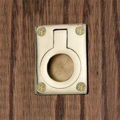 Signature Hardware Small Rectangular Recessed Ring Pull in Polished Brass