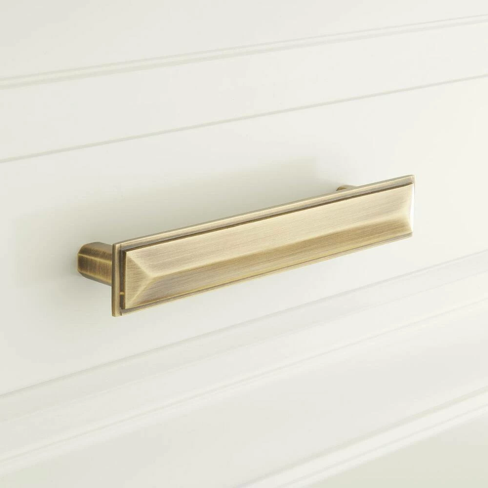 Signature Hardware Bresnick 1-1/8 x 5-1/8 in. Brass Cabinet Pull in Brushed Nickel