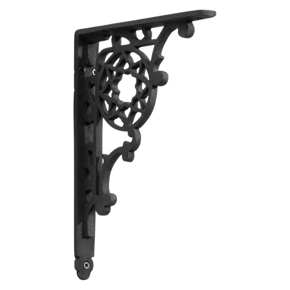 Signature Hardware Fleur de Lis 7-1/2 in. Cast Iron Shelf Bracket in Black Powder Coat