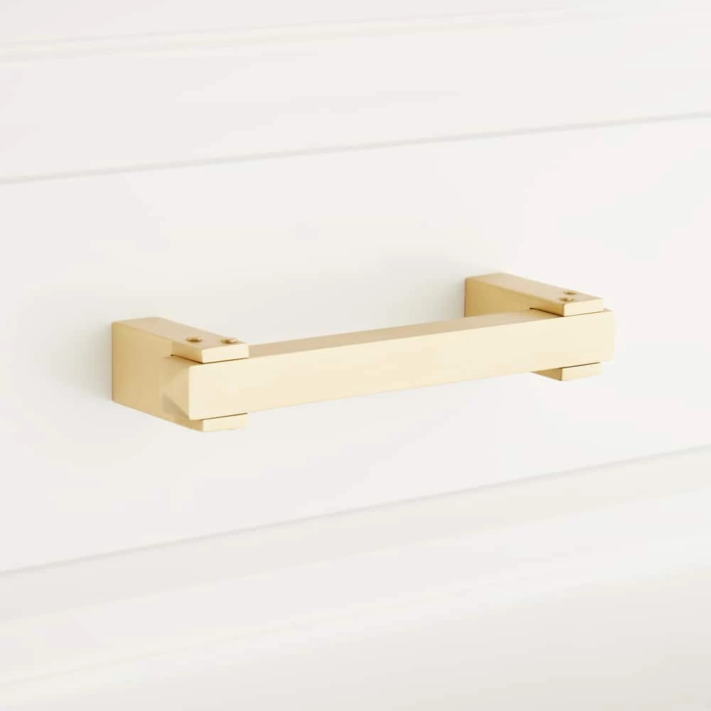 Signature Hardware Hovland 5 in. Rectangular Cabinet Pull in Satin Brass