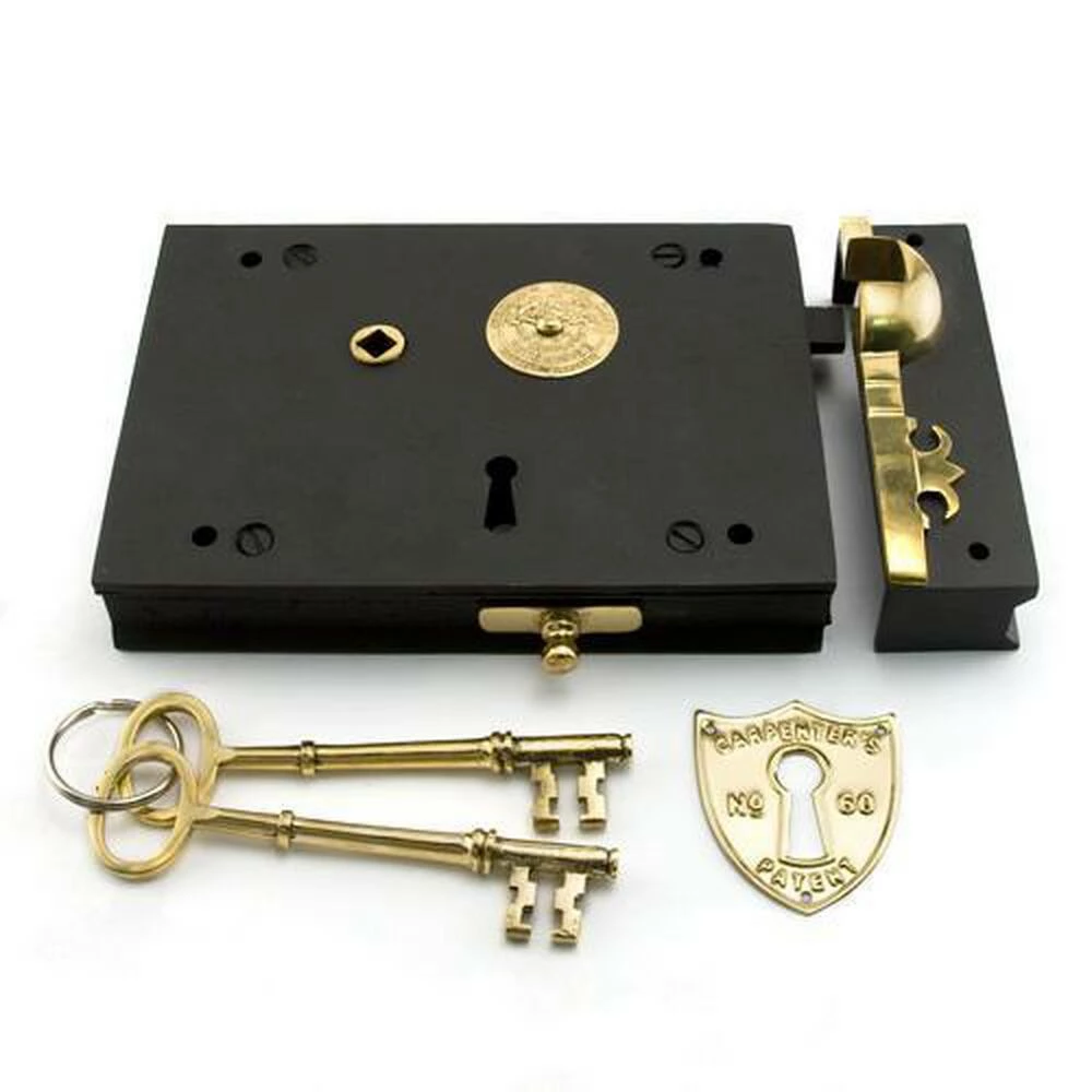 Signature Hardware Carpenter's Cast Iron Rim Lock Set Right Hand in Black