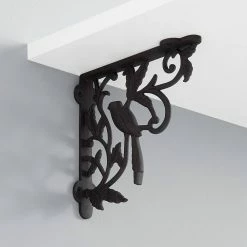 Signature Hardware Bird and Vine 7 in. Cast Iron Shelf Bracket in Black Powder Coat