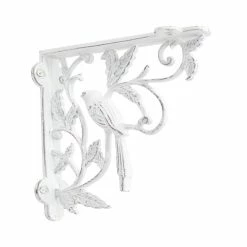 Signature Hardware Bird and Vine 7 in. Cast Iron Shelf Bracket in Distressed White