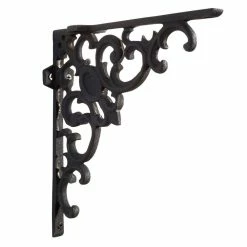 Signature Hardware Elegant Scroll 9-1/2 in. Cast Iron Shelf Bracket in Black Powder Coat