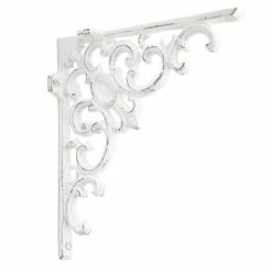 Signature Hardware Elegant Scroll 9-1/2 in. Cast Iron Shelf Bracket in Distressed White