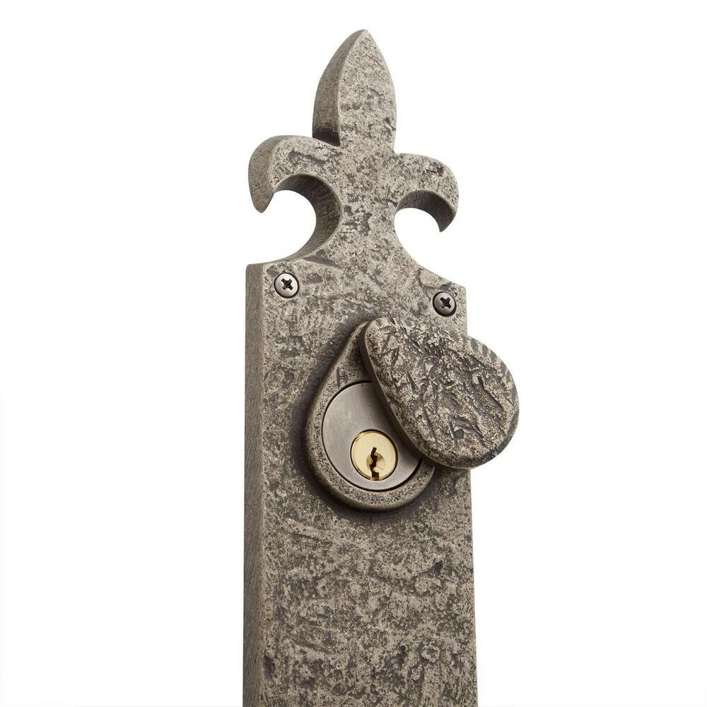 Signature Hardware Cousteau Bronze Fleur de Lis Entrance Door Set with Lever Handle in Antique Pewter - Image 2