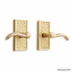 Signature Hardware Traeger Solid Brass Passage Door Set with Dual Lever Handle in Satin Brass