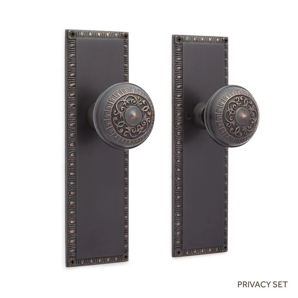 Signature Hardware Bachelet Brass Round Privacy Plate and Knob Set in Oil Rubbed Bronze