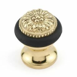Signature Hardware Floral 1-3/4 in. Brass Floor Mounted Door Stop in Polished Brass
