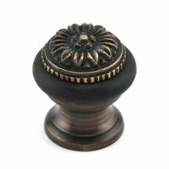 Signature Hardware Floral 1-3/4 in. Brass Floor Mounted Door Stop in Antique Brass