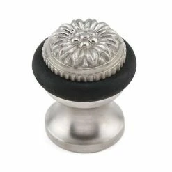 Signature Hardware Floral 1-3/4 in. Brass Floor Mounted Door Stop in Brushed Nickel