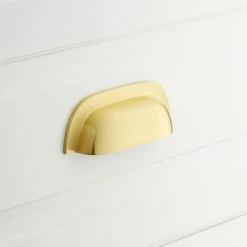 Signature Hardware 5-1/8 in. Solid Brass Elongated Cup Pull in Brushed Brass