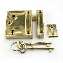 Signature Hardware Vertical Solid Brass Privacy Right Hand Rim Lock Set in Polished Brass