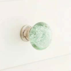 Signature Hardware Chessa 1-1/2 in. Glass Round Cabinet Knob in Tea Green