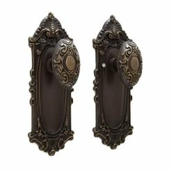 Signature Hardware Victorian Brass Privacy Knob and Plate Set in Antique Brass