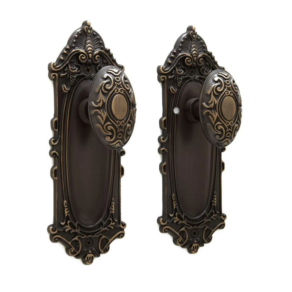 Signature Hardware Victorian Brass Privacy Knob and Plate Set in Antique Brass