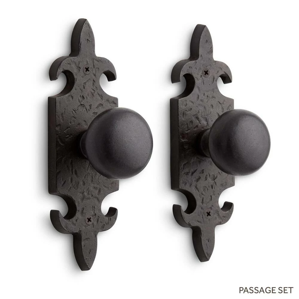 Signature Hardware Cousteau 8 in. Bronze Passage Door Set Knob 2-3/8 in. Backset in Antique Pewter
