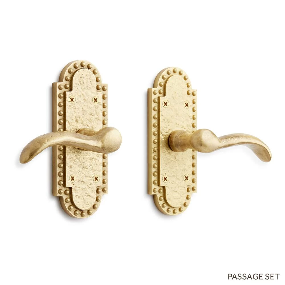Signature Hardware Marconi Solid Brass Passage Door Set with Dual Lever Handle in Satin Brass