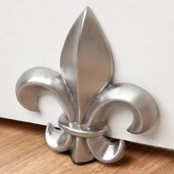 Signature Hardware Fleur de Lis 6-3/8 in. Brass Wedge Door Stop in Brushed Nickel