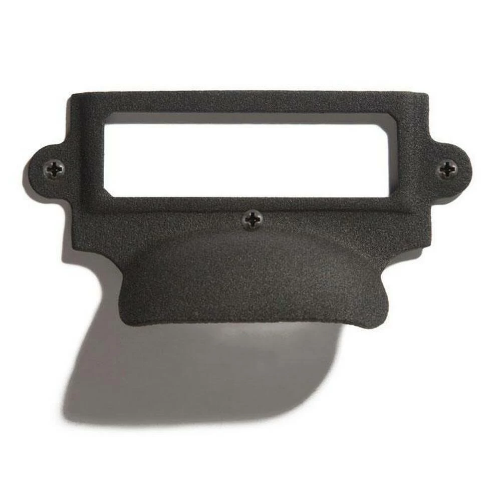 Signature Hardware 3-3/4 in. Hand Forged Iron Cup Pull with Label Holder in Black Powder Coat