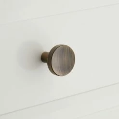 Signature Hardware Lars 1 in. Solid Brass Round Cabinet Knob in Antique Brass