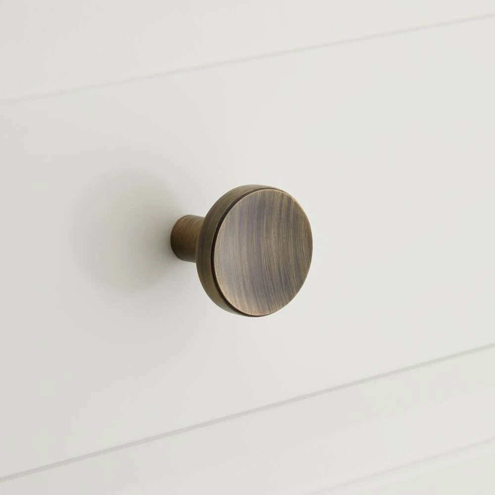 Signature Hardware Lars 1 in. Solid Brass Round Cabinet Knob in Antique Brass