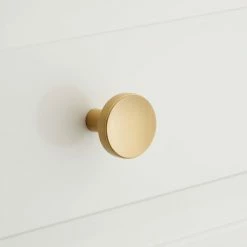 Signature Hardware Lars 1 in. Solid Brass Round Cabinet Knob in Satin Brass