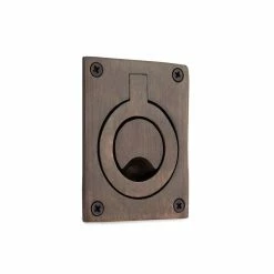 Signature Hardware 2-1/2 x 2 in. Brass Small Rectangular Recessed Ring Flush Pull in Antique Brass