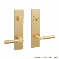 Signature Hardware Tolland Brass Handle Entrance Door Set Lever in Satin Brass