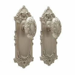 Signature Hardware Victorian Brass Dummy Knob and Plate Set in Brushed Nickel