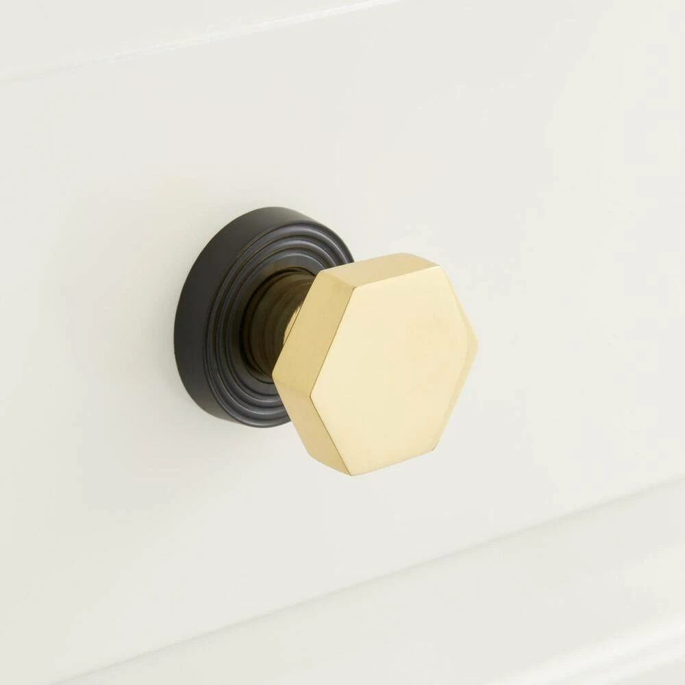 Signature Hardware Khoit 1-1/4 in. Brass Hexagonal Cabinet Knob with Base in Black/Polished Brass