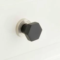 Signature Hardware Khoit 1-1/4 in. Brass Hexagonal Cabinet Knob with Base in Black/Polished Nickel