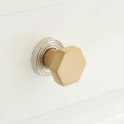 Signature Hardware Khoit 1-1/4 in. Brass Hexagonal Cabinet Knob with Base in Polished Nickel/Brushed Brass