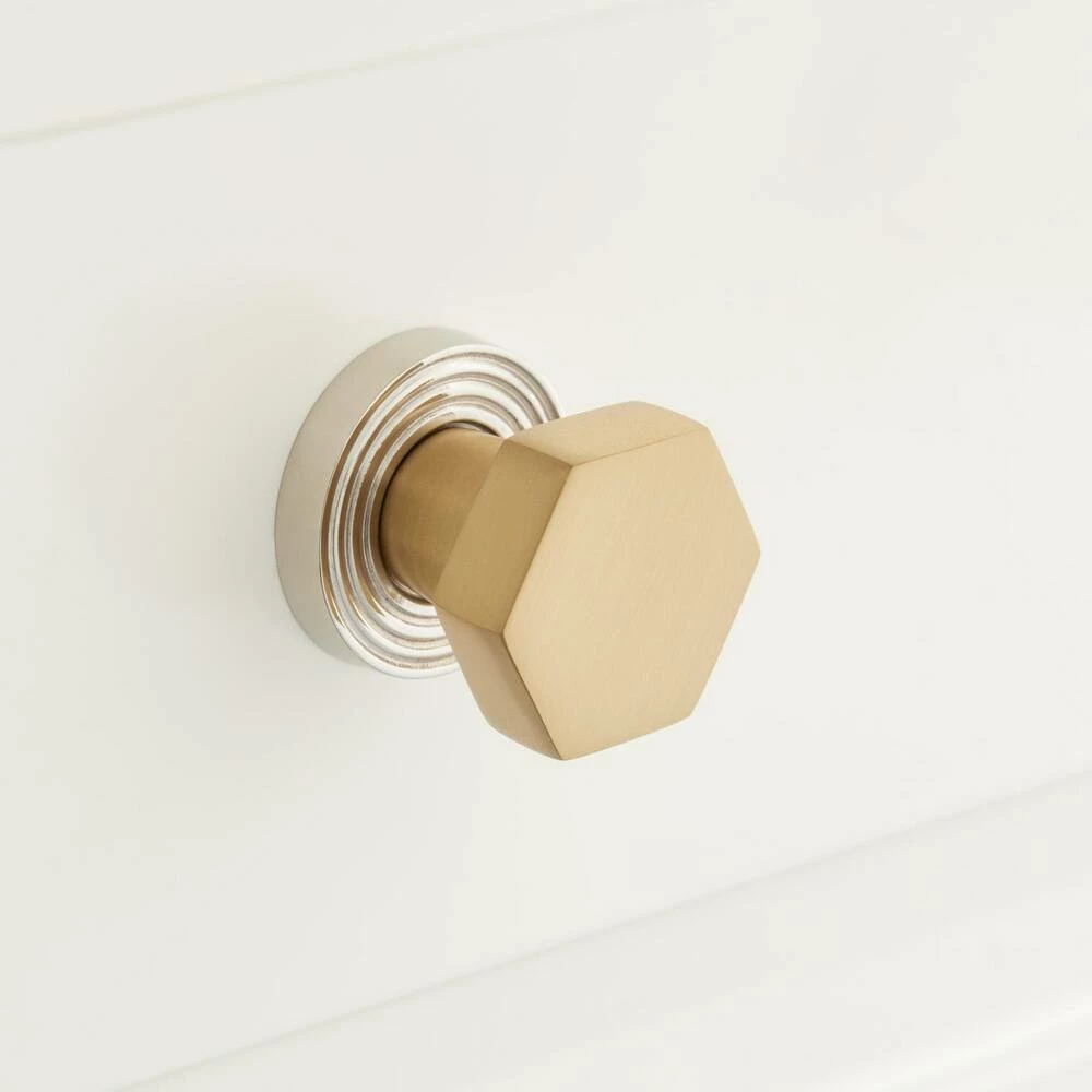 Signature Hardware Khoit 1-1/4 in. Brass Hexagonal Cabinet Knob with Base in Polished Nickel/Brushed Brass