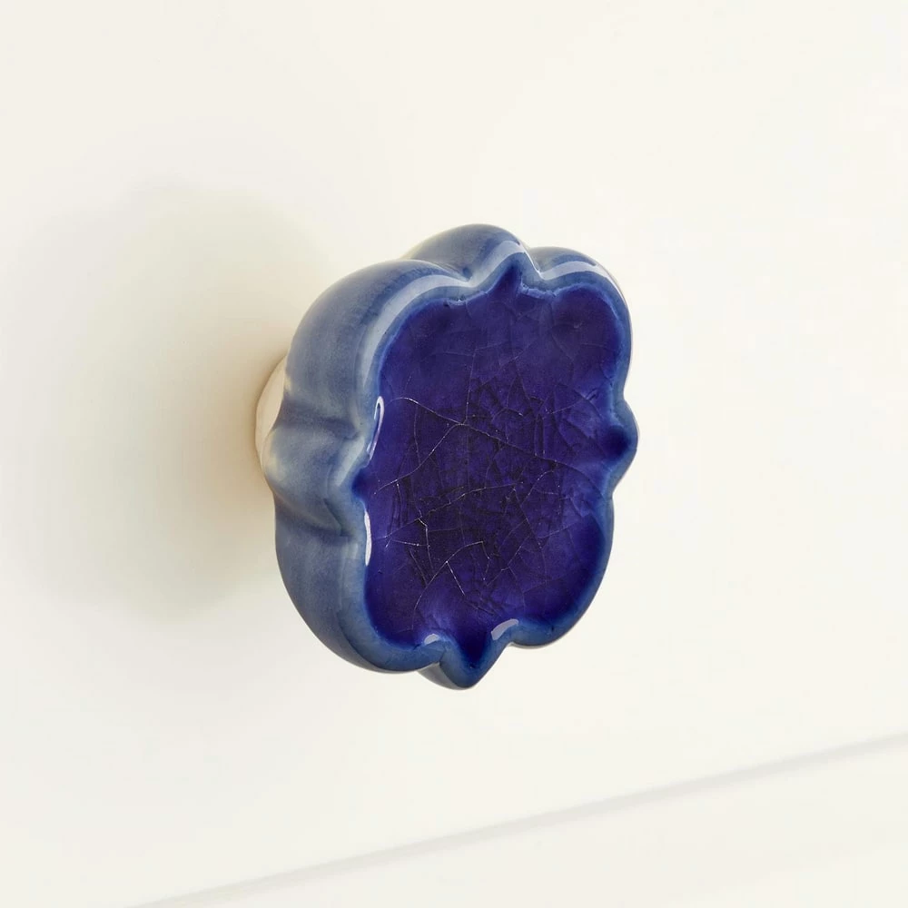 Signature Hardware Barreau 1-3/4 in. Porcelain Quatrefoil Cabinet Knob in Indigo